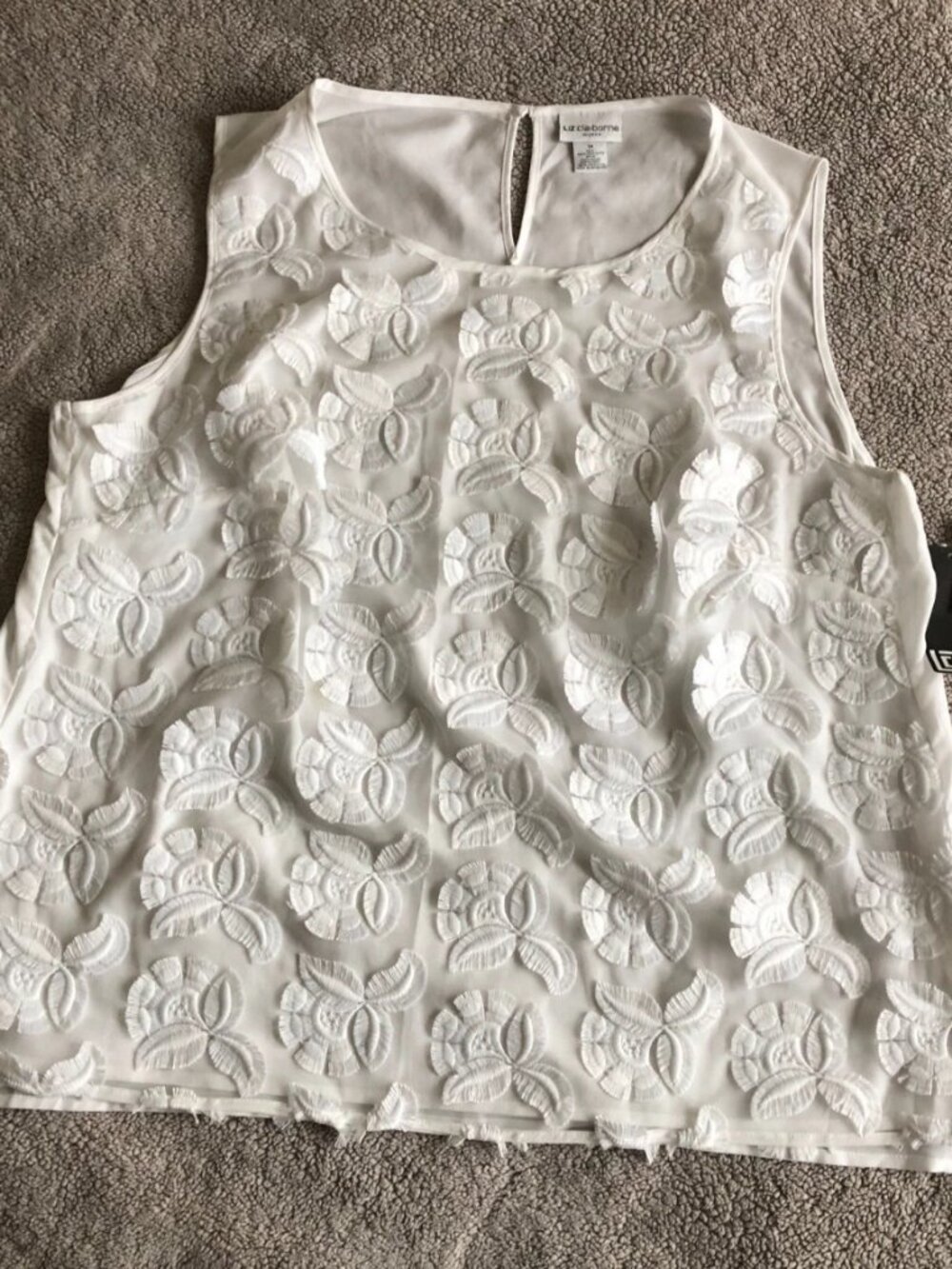 Liz Women-Polyester Blouse/white, Sleeveless, Lace Front, Liz Claiborne Sz 1X